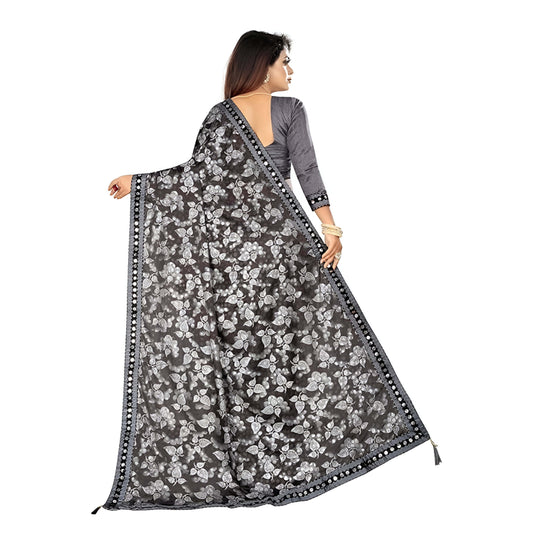 Grey lycra office saree - wrinkle-free stretchable saree with blouse piece