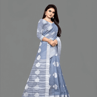 Professional drape style for grey cotton silk saree with pleated pallu