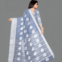 Intricate work on grey cotton silk saree border
