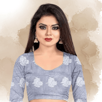 Intricate work on grey cotton silk saree border with blouse ready to tailor 