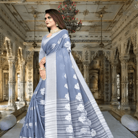 Intricate work on grey cotton silk saree border
