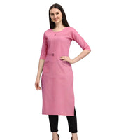  Studio front view of pink cotton straight kurti