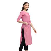 Left angle studio shot of pink CELESTINA cotton kurti