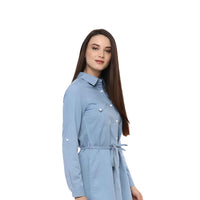 Side silhouette highlighting knee-length cut