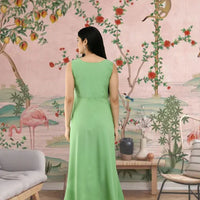 Back view of CELESTINA green sleeveless gown
