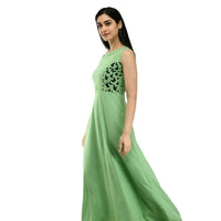  Right side shot of green full-length CELESTINA gown