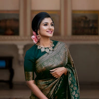 Model draped in Haritala Veil, standing front view in palace setting