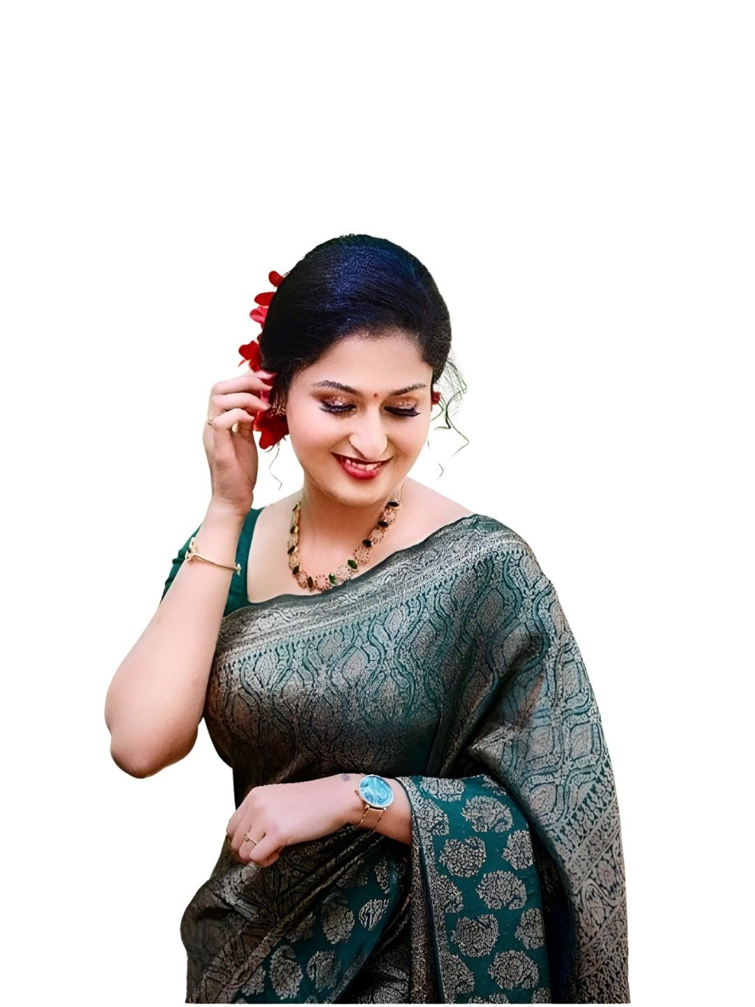 fabric beside folded saree with soft shadow