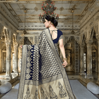Back view with detailed gold borders and textured pleats cascading like waterfall