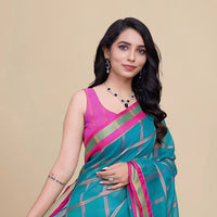 Studio front view of Rama cotton silk saree with full clarity