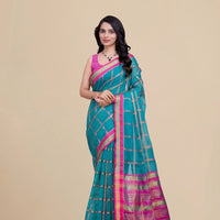 Studio front view of Rama cotton silk saree with full clarity