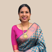 Studio front view of multicolor printed Litchi silk saree