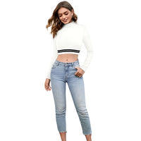  White hosiery crop top front view on plain background