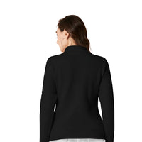 Rear studio image of women’s black full sleeve tee