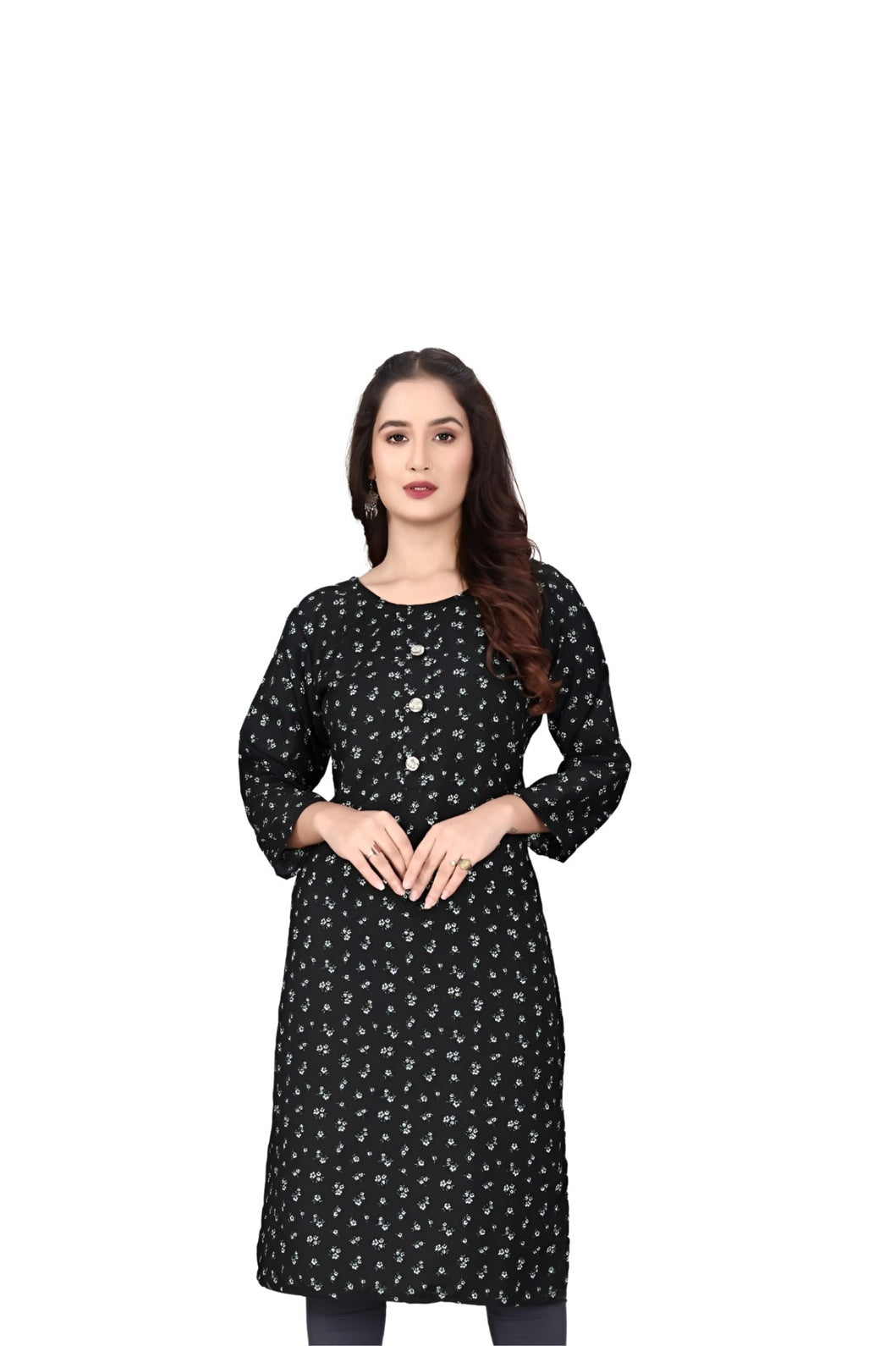  Front view of black rayon kurti without background