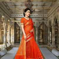 Candid twirl with motion in pallu, gold borders catching light beautifully