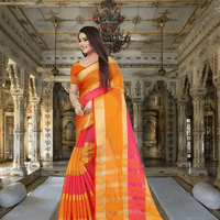 Back view of model walking gracefully, long pallu and zari work shimmering in sun
