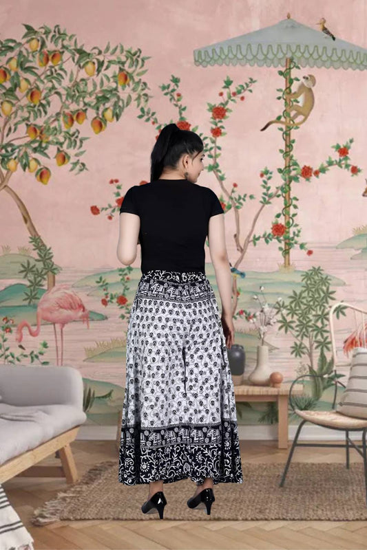 Rear profile of flared pants catching market breeze
