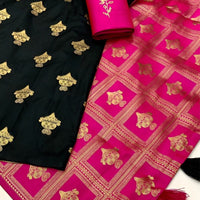 Studio close-up of intricate print on black silk