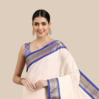  Studio front angle of royal blue saree with blouse 