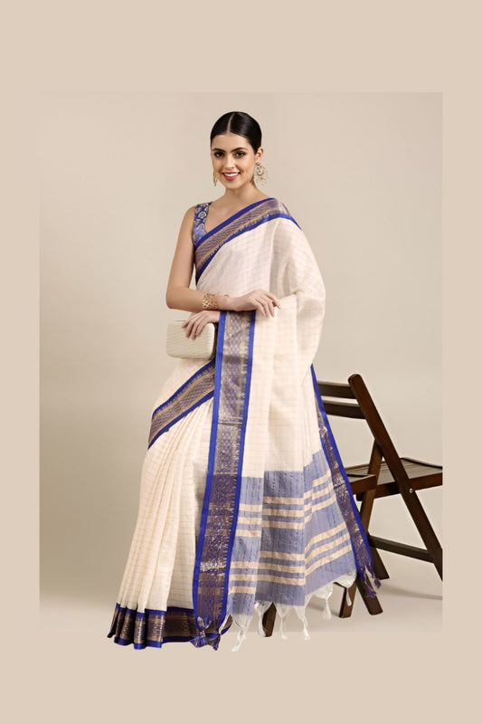  Studio front angle of royal blue saree with blouse
