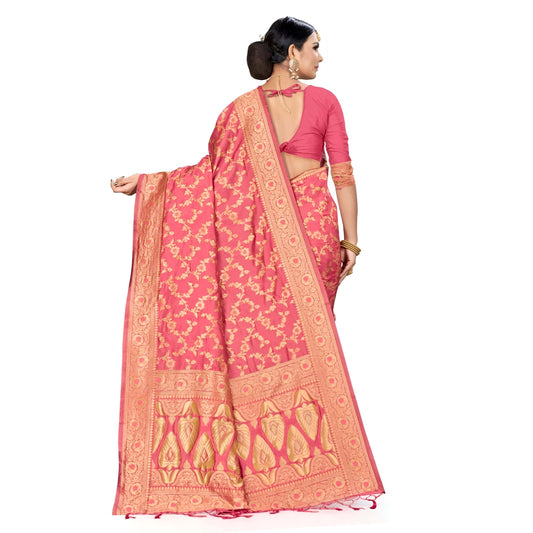 Red saree pallu showing gold motif designs in clear studio light