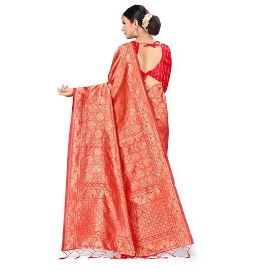 Saree pallu stretched to show intricate gold patterns in studio shot