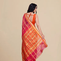 Studio rear view showing blouse combination and pallu drape