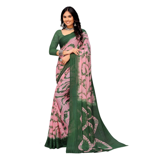 Pink-green abstract georgette flat lay - pure white