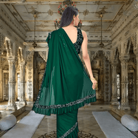 Stretch test of green Lycra saree – wrinkle-free fabric