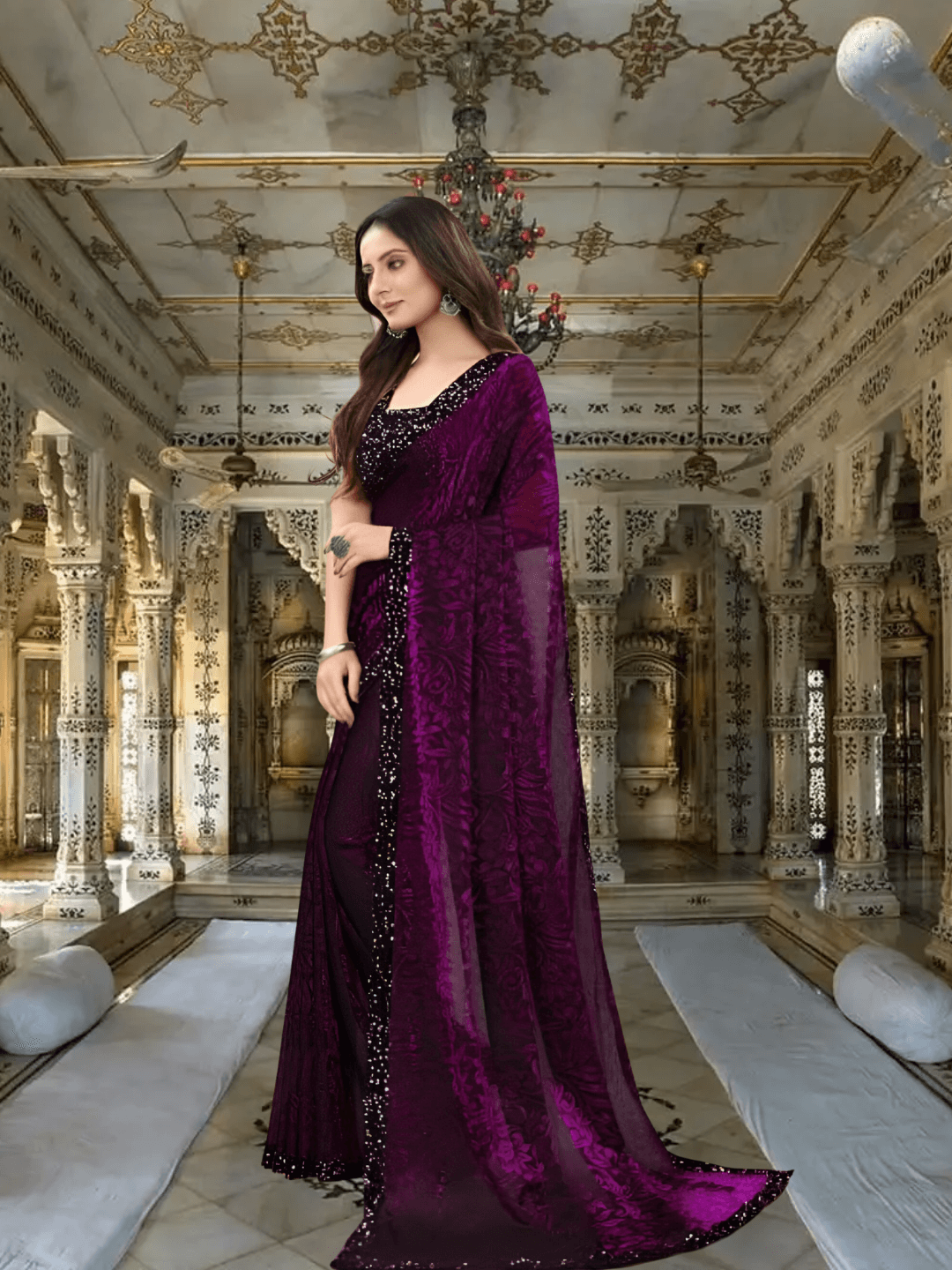 Stretch test of wine Lycra saree – wrinkle-free