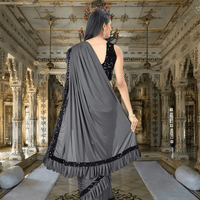 Stretch test of grey Lycra saree – wrinkle-free fabric
