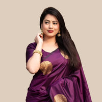  Studio front view of wine printed silk saree