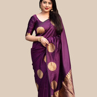  Studio front view of wine printed silk saree