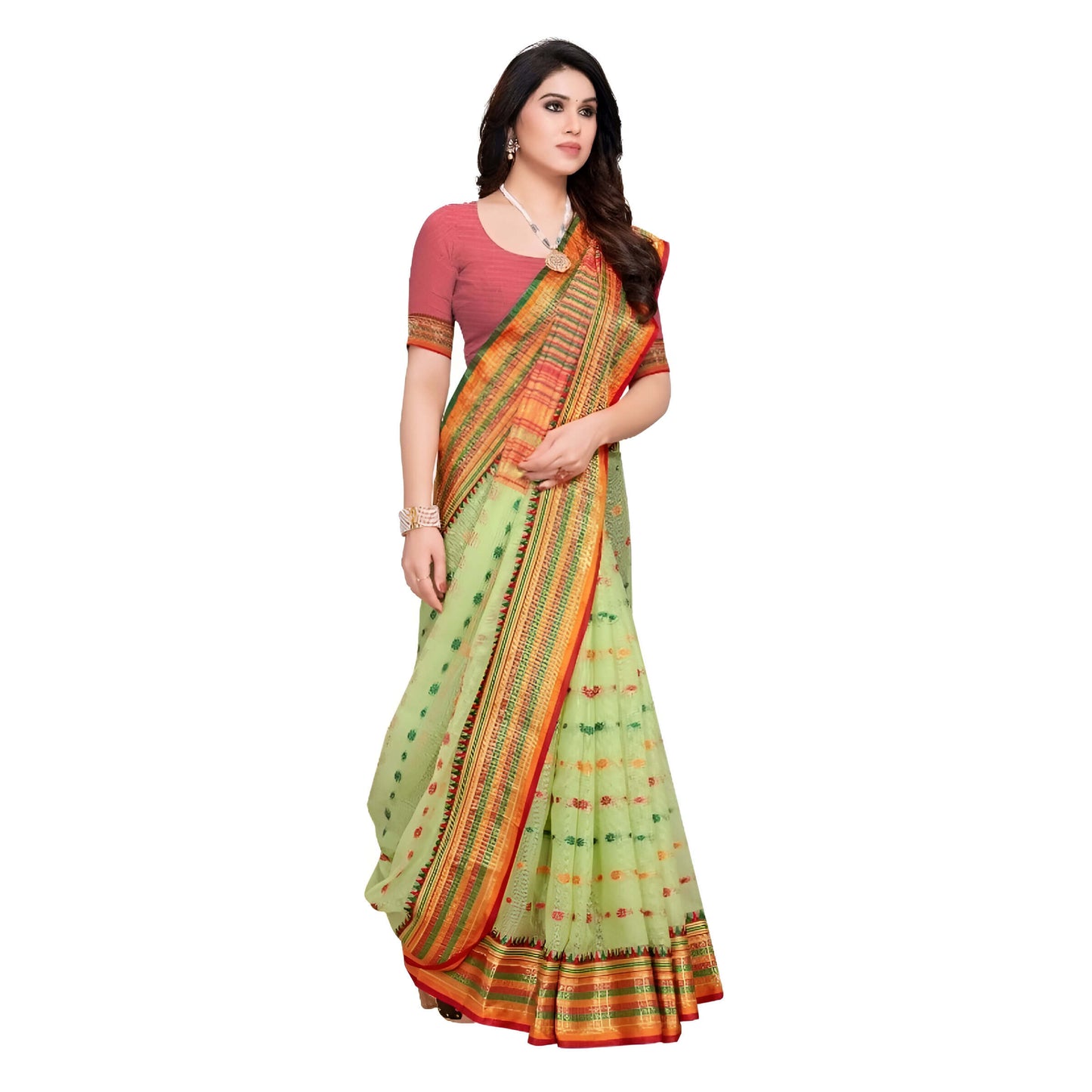 Macro image of the border design on light green Kota Doria cotton saree