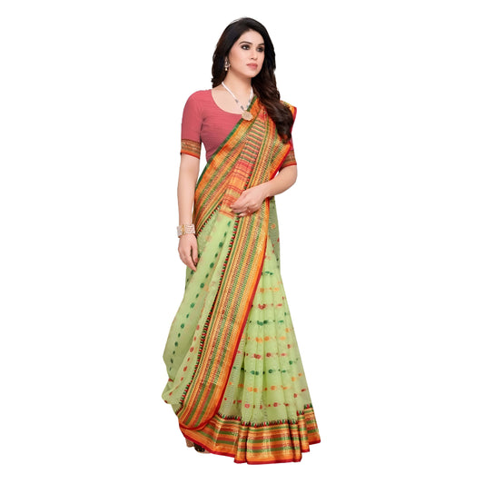 Macro image of the border design on light green Kota Doria cotton saree
