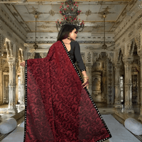 Maroon Lycra office saree - wrinkle-free stretchable workwear with unstitched blouse piece