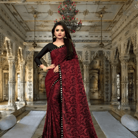 Professional woman in maroon Lycra office saree - no ironing needed for busy workdays