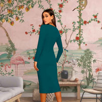 Back view of Morpich blue dress with stretchable fit