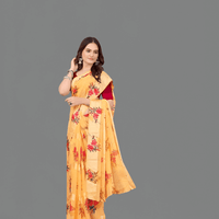 Close-up of delicate florals on beige saree