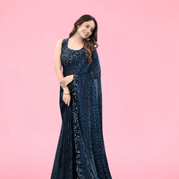 Deep blue power saree with black border – corporate to cocktails