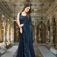 Deep blue power saree with black border – corporate to cocktails