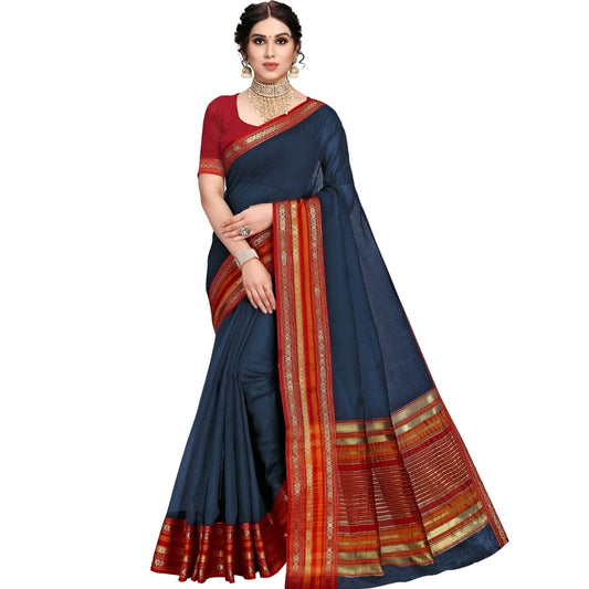 Full saree spread showing texture and color contrast between body and blouse