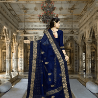 Side pose on palace staircase, saree trailing like twilight smoke