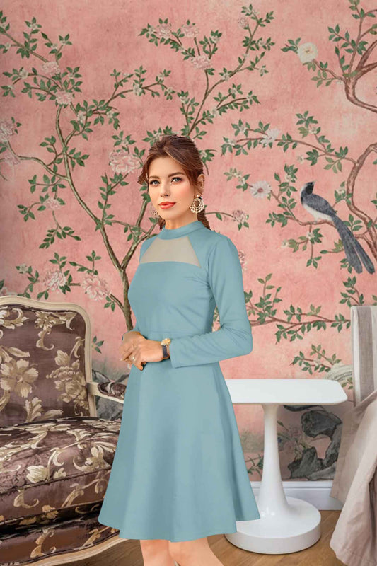 Angled front view of pista stretchable full-sleeve dress