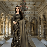 Coffee brown Lycra saree with matching blouse - office to party essential