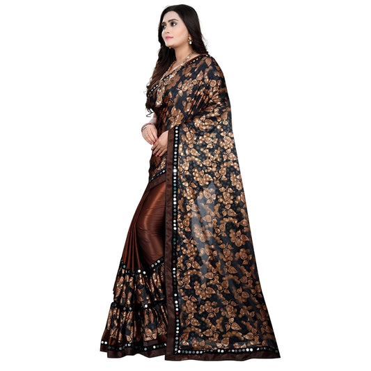 Coffee brown lycra blouse fabric with  accents