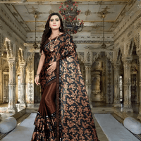 Coffee brown saree in golden hour, gold butterflies glowing like spilled sunlight