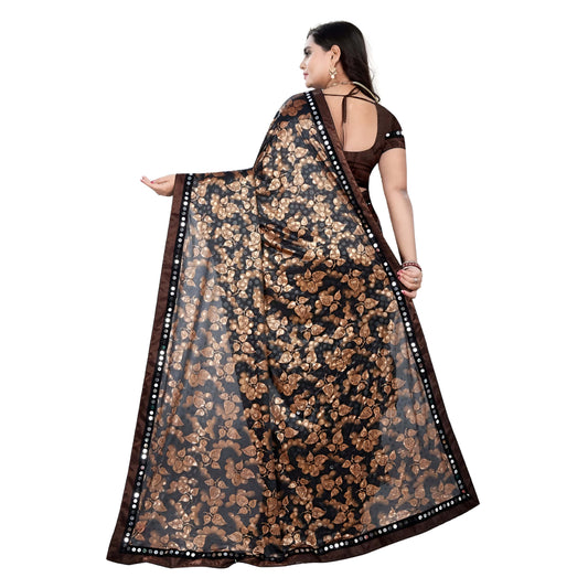 Brown-gold saree flat lay showing  embroidery