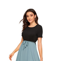 Model in Monochrome Reverie dress, isolated on clean white backdrop